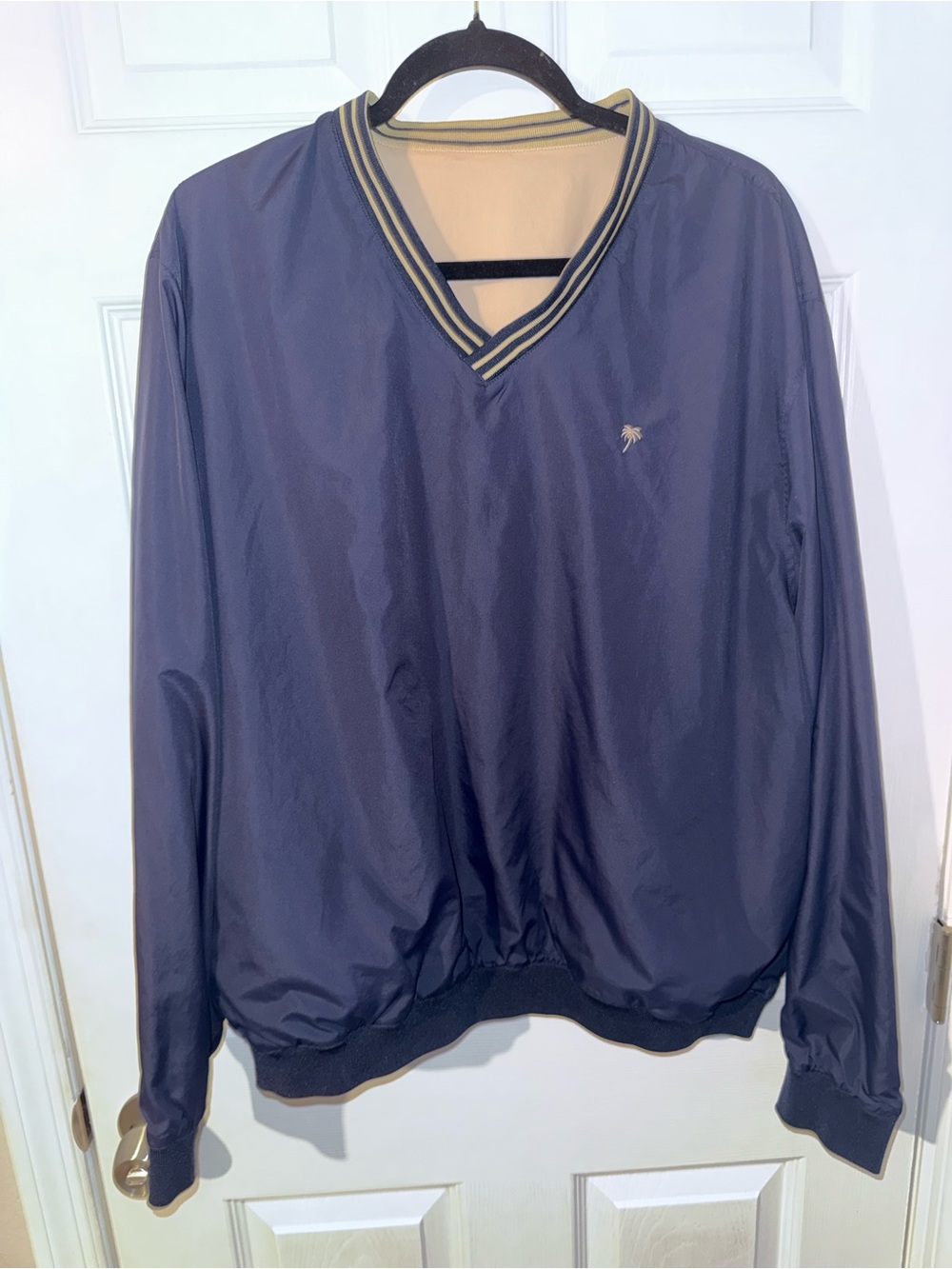 Men's Navy V-Neck Pullover Sweater with Contrast Trim